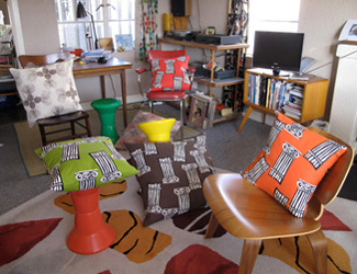 penny malone cushions in her studio