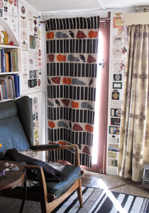 Penny Malone hand printed curtain holiday shack Bruny Island